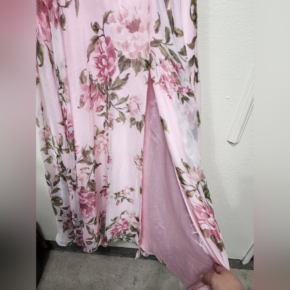 Lulus Love Me Forever Pink Floral Tie-Strap Square Neck Maxi Dress L Wedding - Picture 8 of 10